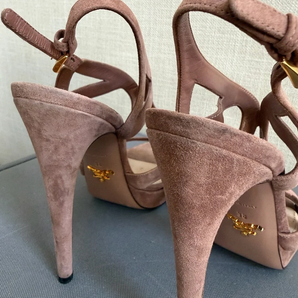 Authentic Prada rose pink Suede Platform High-Heel Sandals size 38 - Picture 4 of 7